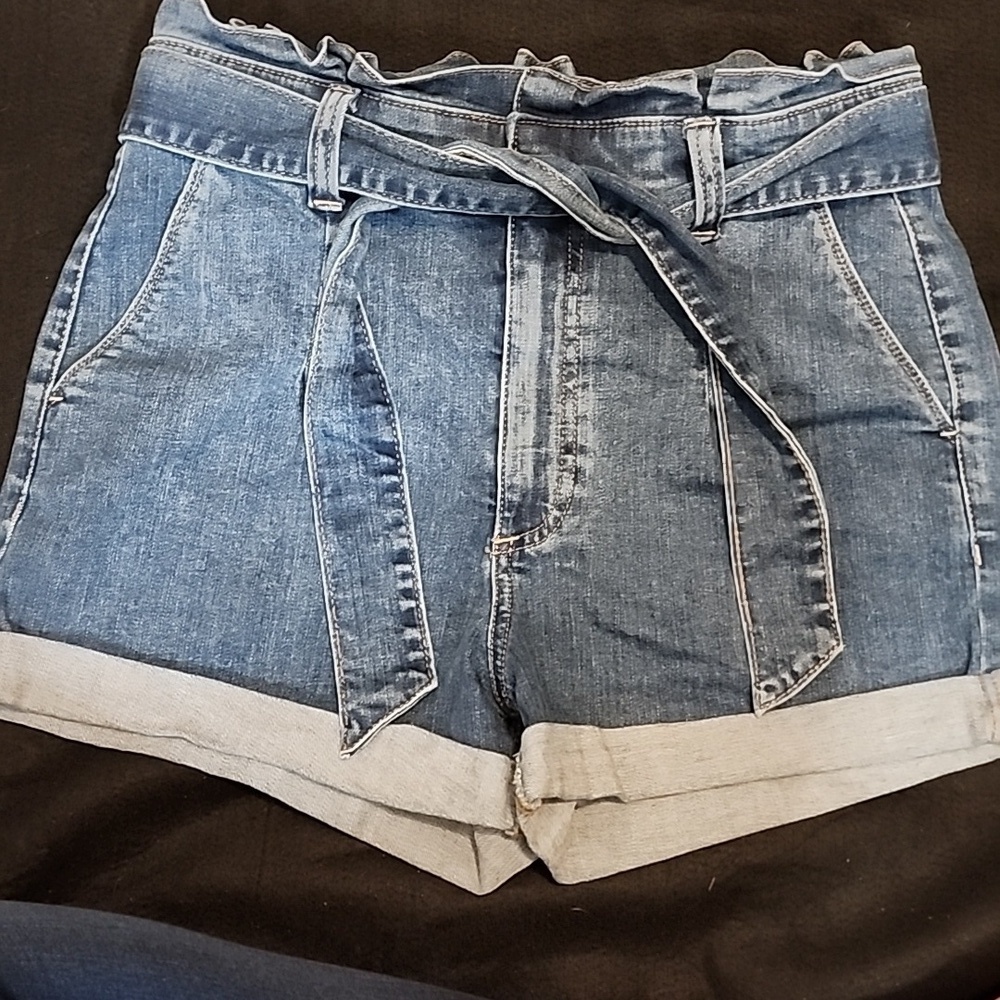Express Super High Waisted Shortie Paperbag Tie Jean Shorts sz 6